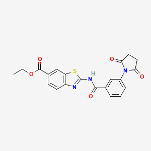 molecular formula C21H17N3O5S B2947520 Ethyl 2-(3-(2,5-dioxopyrrolidin-1-yl)benzamido)benzo[d]thiazole-6-carboxylate CAS No. 311327-58-9