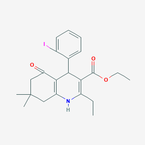 molecular formula C22H26INO3 B2947521 Ethyl 2-ethyl-4-(2-iodophenyl)-7,7-dimethyl-5-oxo-1,4,5,6,7,8-hexahydroquinoline-3-carboxylate CAS No. 292852-38-1