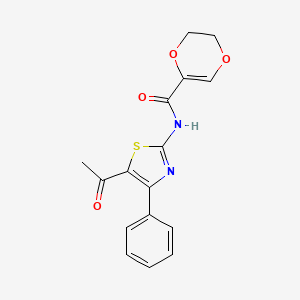 molecular formula C16H14N2O4S B2947601 N-(5-acetyl-4-phenylthiazol-2-yl)-5,6-dihydro-1,4-dioxine-2-carboxamide CAS No. 864937-70-2