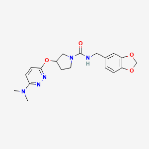 molecular formula C19H23N5O4 B2947614 N-(benzo[d][1,3]dioxol-5-ylmethyl)-3-((6-(dimethylamino)pyridazin-3-yl)oxy)pyrrolidine-1-carboxamide CAS No. 2034497-83-9