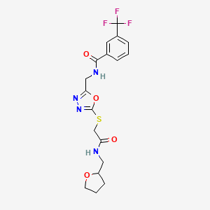 molecular formula C18H19F3N4O4S B2947646 N-((5-((2-oxo-2-(((tetrahydrofuran-2-yl)methyl)amino)ethyl)thio)-1,3,4-oxadiazol-2-yl)methyl)-3-(trifluoromethyl)benzamide CAS No. 872620-86-5