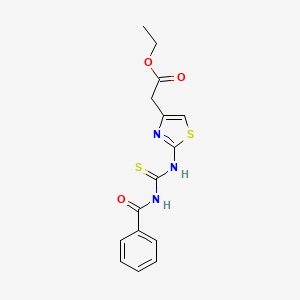 molecular formula C15H15N3O3S2 B2947733 ethyl 2-(2-{[(phenylformamido)methanethioyl]amino}-1,3-thiazol-4-yl)acetate CAS No. 446307-70-6