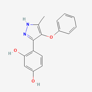 molecular formula C16H14N2O3 B2947738 4-(3-Methyl-4-phenoxy-1H-pyrazol-5-yl)benzene-1,3-diol CAS No. 253168-59-1