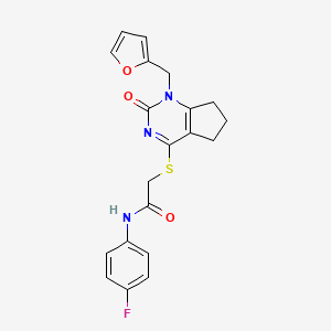 molecular formula C20H18FN3O3S B2947757 N-(4-fluorophenyl)-2-({1-[(furan-2-yl)methyl]-2-oxo-1H,2H,5H,6H,7H-cyclopenta[d]pyrimidin-4-yl}sulfanyl)acetamide CAS No. 946374-16-9
