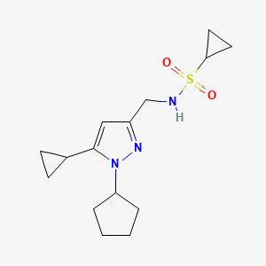 molecular formula C15H23N3O2S B2947759 N-((1-cyclopentyl-5-cyclopropyl-1H-pyrazol-3-yl)methyl)cyclopropanesulfonamide CAS No. 1448124-22-8