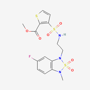 molecular formula C15H16FN3O6S3 B2947825 methyl 3-(N-(2-(6-fluoro-3-methyl-2,2-dioxidobenzo[c][1,2,5]thiadiazol-1(3H)-yl)ethyl)sulfamoyl)thiophene-2-carboxylate CAS No. 2034455-02-0