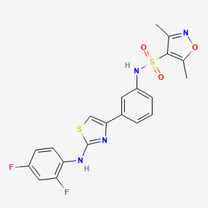 molecular formula C20H16F2N4O3S2 B2947835 N-(3-(2-((2,4-difluorophenyl)amino)thiazol-4-yl)phenyl)-3,5-dimethylisoxazole-4-sulfonamide CAS No. 1797187-28-0