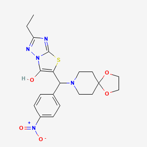 molecular formula C20H23N5O5S B2947864 2-Ethyl-5-((4-nitrophenyl)(1,4-dioxa-8-azaspiro[4.5]decan-8-yl)methyl)thiazolo[3,2-b][1,2,4]triazol-6-ol CAS No. 898345-89-6