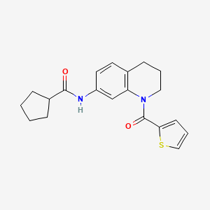 molecular formula C20H22N2O2S B2947923 N-[1-(thiophene-2-carbonyl)-1,2,3,4-tetrahydroquinolin-7-yl]cyclopentanecarboxamide CAS No. 946266-01-9