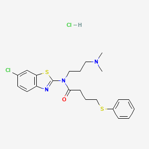 molecular formula C22H27Cl2N3OS2 B2947949 N-(6-CHLORO-1,3-BENZOTHIAZOL-2-YL)-N-[3-(DIMETHYLAMINO)PROPYL]-4-(PHENYLSULFANYL)BUTANAMIDE HYDROCHLORIDE CAS No. 1216409-71-0