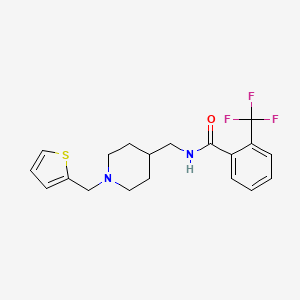 molecular formula C19H21F3N2OS B2947965 N-((1-(thiophen-2-ylmethyl)piperidin-4-yl)methyl)-2-(trifluoromethyl)benzamide CAS No. 954022-76-5