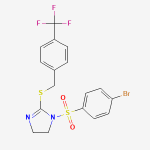 molecular formula C17H14BrF3N2O2S2 B2948045 1-(4-bromobenzenesulfonyl)-2-({[4-(trifluoromethyl)phenyl]methyl}sulfanyl)-4,5-dihydro-1H-imidazole CAS No. 868218-29-5