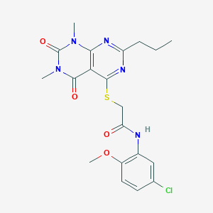 molecular formula C20H22ClN5O4S B2948047 N-(5-chloro-2-methoxyphenyl)-2-({6,8-dimethyl-5,7-dioxo-2-propyl-5H,6H,7H,8H-[1,3]diazino[4,5-d]pyrimidin-4-yl}sulfanyl)acetamide CAS No. 852171-20-1
