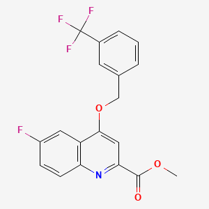 molecular formula C19H13F4NO3 B2948297 METHYL 6-FLUORO-4-{[3-(TRIFLUOROMETHYL)PHENYL]METHOXY}QUINOLINE-2-CARBOXYLATE CAS No. 1358417-55-6
