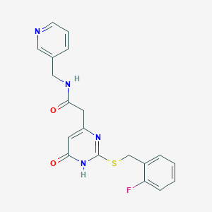 molecular formula C19H17FN4O2S B2948298 2-(2-((2-fluorobenzyl)thio)-6-oxo-1,6-dihydropyrimidin-4-yl)-N-(pyridin-3-ylmethyl)acetamide CAS No. 1105239-78-8