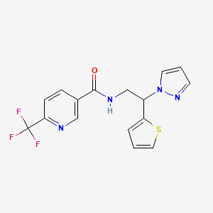 molecular formula C16H13F3N4OS B2948418 N-(2-(1H-pyrazol-1-yl)-2-(thiophen-2-yl)ethyl)-6-(trifluoromethyl)nicotinamide CAS No. 2034345-01-0