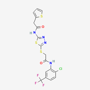 molecular formula C17H12ClF3N4O2S3 B2948440 N-(2-chloro-5-(trifluoromethyl)phenyl)-2-((5-(2-(thiophen-2-yl)acetamido)-1,3,4-thiadiazol-2-yl)thio)acetamide CAS No. 477214-41-8
