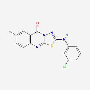 molecular formula C16H11ClN4OS B2948488 2-((3-chlorophenyl)amino)-7-methyl-5H-[1,3,4]thiadiazolo[2,3-b]quinazolin-5-one CAS No. 1114610-71-7
