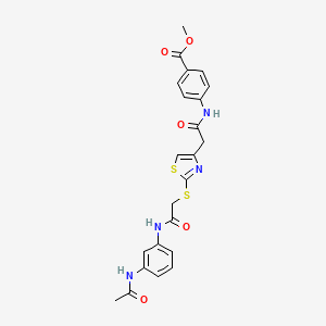 Methyl 4-(2-(2-((2-((3-acetamidophenyl)amino)-2-oxoethyl)thio)thiazol-4-yl)acetamido)benzoate