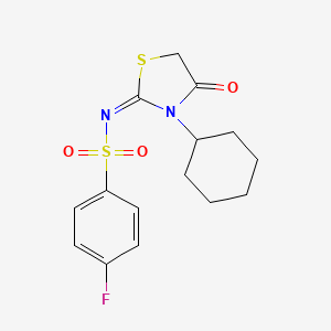 (E)-N-(3-cyclohexyl-4-oxothiazolidin-2-ylidene)-4-fluorobenzenesulfonamide
