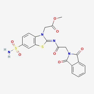 molecular formula C20H16N4O7S2 B2948553 (Z)-methyl 2-(2-((2-(1,3-dioxoisoindolin-2-yl)acetyl)imino)-6-sulfamoylbenzo[d]thiazol-3(2H)-yl)acetate CAS No. 865198-94-3