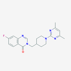 molecular formula C20H22FN5O B2948561 3-[[1-(4,6-Dimethylpyrimidin-2-yl)piperidin-4-yl]methyl]-7-fluoroquinazolin-4-one CAS No. 2415632-71-0