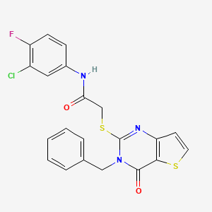 molecular formula C21H15ClFN3O2S2 B2948562 2-({3-benzyl-4-oxo-3H,4H-thieno[3,2-d]pyrimidin-2-yl}sulfanyl)-N-(3-chloro-4-fluorophenyl)acetamide CAS No. 1252890-30-4
