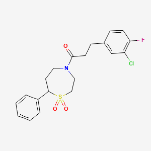 molecular formula C20H21ClFNO3S B2948568 3-(3-氯-4-氟苯基)-1-(1,1-二氧化-7-苯基-1,4-噻氮杂环-4-基)丙烷-1-酮 CAS No. 2034382-52-8