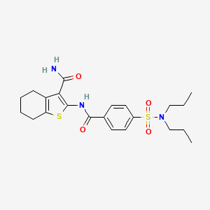 molecular formula C22H29N3O4S2 B2948572 2-(4-(N,N-dipropylsulfamoyl)benzamido)-4,5,6,7-tetrahydrobenzo[b]thiophene-3-carboxamide CAS No. 313662-68-9