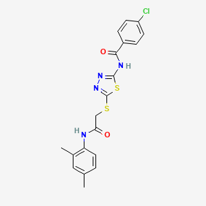 molecular formula C19H17ClN4O2S2 B2948576 4-chloro-N-(5-((2-((2,4-dimethylphenyl)amino)-2-oxoethyl)thio)-1,3,4-thiadiazol-2-yl)benzamide CAS No. 392295-66-8