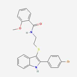 molecular formula C24H21BrN2O2S B2948581 N-(2-((2-(4-bromophenyl)-1H-indol-3-yl)thio)ethyl)-2-methoxybenzamide CAS No. 919703-81-4