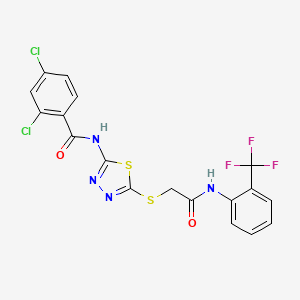 molecular formula C18H11Cl2F3N4O2S2 B2948589 2,4-dichloro-N-{5-[({[2-(trifluoromethyl)phenyl]carbamoyl}methyl)sulfanyl]-1,3,4-thiadiazol-2-yl}benzamide CAS No. 392297-18-6