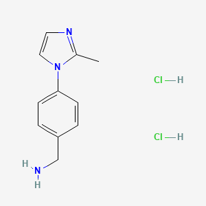 molecular formula C11H15Cl2N3 B2948590 1-[4-(2-Methyl-1H-imidazol-1-yl)phenyl]methanamine dihydrochloride CAS No. 1432029-26-9