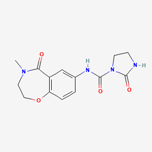 molecular formula C14H16N4O4 B2948593 N-(4-methyl-5-oxo-2,3,4,5-tetrahydrobenzo[f][1,4]oxazepin-7-yl)-2-oxoimidazolidine-1-carboxamide CAS No. 1448063-48-6