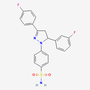 molecular formula C21H17F2N3O2S B2948627 4-(5-(3-fluorophenyl)-3-(4-fluorophenyl)-4,5-dihydro-1H-pyrazol-1-yl)benzenesulfonamide CAS No. 941947-54-2
