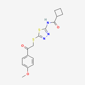 molecular formula C16H17N3O3S2 B2948630 N-(5-{[2-(4-methoxyphenyl)-2-oxoethyl]sulfanyl}-1,3,4-thiadiazol-2-yl)cyclobutanecarboxamide CAS No. 1003277-38-0