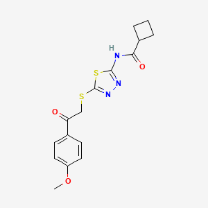 molecular formula C16H17N3O3S2 B2948630 N-[5-[2-(4-methoxyphenyl)-2-oxoethyl]sulfanyl-1,3,4-thiadiazol-2-yl]cyclobutanecarboxamide CAS No. 1003277-38-0