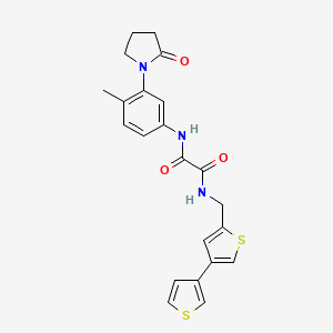 molecular formula C22H21N3O3S2 B2948633 N'-[4-Methyl-3-(2-oxopyrrolidin-1-yl)phenyl]-N-[(4-thiophen-3-ylthiophen-2-yl)methyl]oxamide CAS No. 2380040-99-1