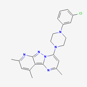 molecular formula C22H23ClN6 B2948637 4-(4-(3-Chlorophenyl)piperazin-1-yl)-2,8,10-trimethylpyrido[2',3':3,4]pyrazolo[1,5-a]pyrimidine CAS No. 899411-75-7
