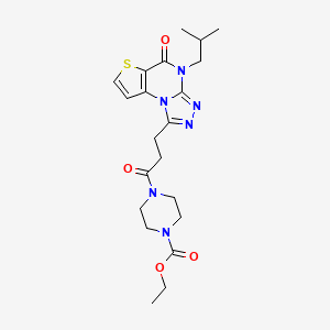 molecular formula C21H28N6O4S B2948641 Ethyl 4-(3-(4-isobutyl-5-oxo-4,5-dihydrothieno[2,3-e][1,2,4]triazolo[4,3-a]pyrimidin-1-yl)propanoyl)piperazine-1-carboxylate CAS No. 1223891-62-0