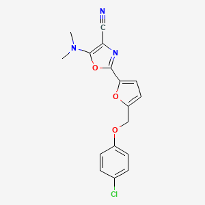 molecular formula C17H14ClN3O3 B2948649 2-(5-((4-Chlorophenoxy)methyl)furan-2-yl)-5-(dimethylamino)oxazole-4-carbonitrile CAS No. 941929-24-4