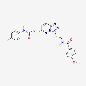 molecular formula C25H26N6O3S B2948650 N-{2-[6-({[(2,4-dimethylphenyl)carbamoyl]methyl}sulfanyl)-[1,2,4]triazolo[4,3-b]pyridazin-3-yl]ethyl}-4-methoxybenzamide CAS No. 872995-57-8