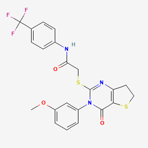 molecular formula C22H18F3N3O3S2 B2948651 2-((3-(3-methoxyphenyl)-4-oxo-3,4,6,7-tetrahydrothieno[3,2-d]pyrimidin-2-yl)thio)-N-(4-(trifluoromethyl)phenyl)acetamide CAS No. 877655-29-3