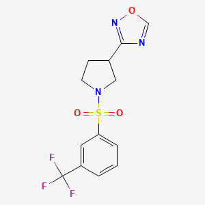 molecular formula C13H12F3N3O3S B2948655 3-(1-((3-(Trifluoromethyl)phenyl)sulfonyl)pyrrolidin-3-yl)-1,2,4-oxadiazole CAS No. 2034277-57-9