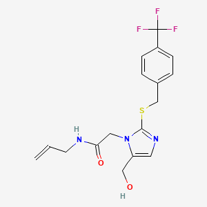 molecular formula C17H18F3N3O2S B2948656 N-allyl-2-(5-(hydroxymethyl)-2-((4-(trifluoromethyl)benzyl)thio)-1H-imidazol-1-yl)acetamide CAS No. 921525-27-1