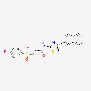 molecular formula C22H17FN2O3S2 B2948671 3-((4-fluorophenyl)sulfonyl)-N-(4-(naphthalen-2-yl)thiazol-2-yl)propanamide CAS No. 895473-78-6