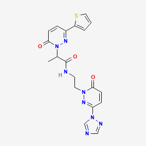 molecular formula C19H18N8O3S B2948680 N-{2-[6-oxo-3-(1H-1,2,4-triazol-1-yl)-1,6-dihydropyridazin-1-yl]ethyl}-2-[6-oxo-3-(thiophen-2-yl)-1,6-dihydropyridazin-1-yl]propanamide CAS No. 1448033-74-6