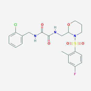 molecular formula C21H23ClFN3O5S B2948719 N'-[(2-chlorophenyl)methyl]-N-{[3-(4-fluoro-2-methylbenzenesulfonyl)-1,3-oxazinan-2-yl]methyl}ethanediamide CAS No. 872724-13-5