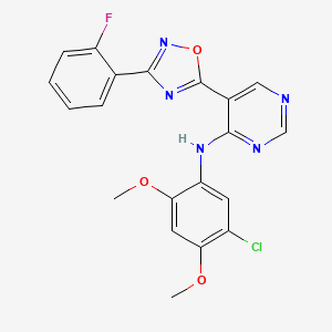 molecular formula C20H15ClFN5O3 B2948720 N-(5-chloro-2,4-dimethoxyphenyl)-5-(3-(2-fluorophenyl)-1,2,4-oxadiazol-5-yl)pyrimidin-4-amine CAS No. 2034341-17-6