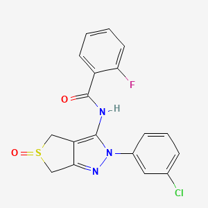 molecular formula C18H13ClFN3O2S B2948749 N-[2-(3-chlorophenyl)-5-oxo-2H,4H,6H-5lambda4-thieno[3,4-c]pyrazol-3-yl]-2-fluorobenzamide CAS No. 958228-81-4